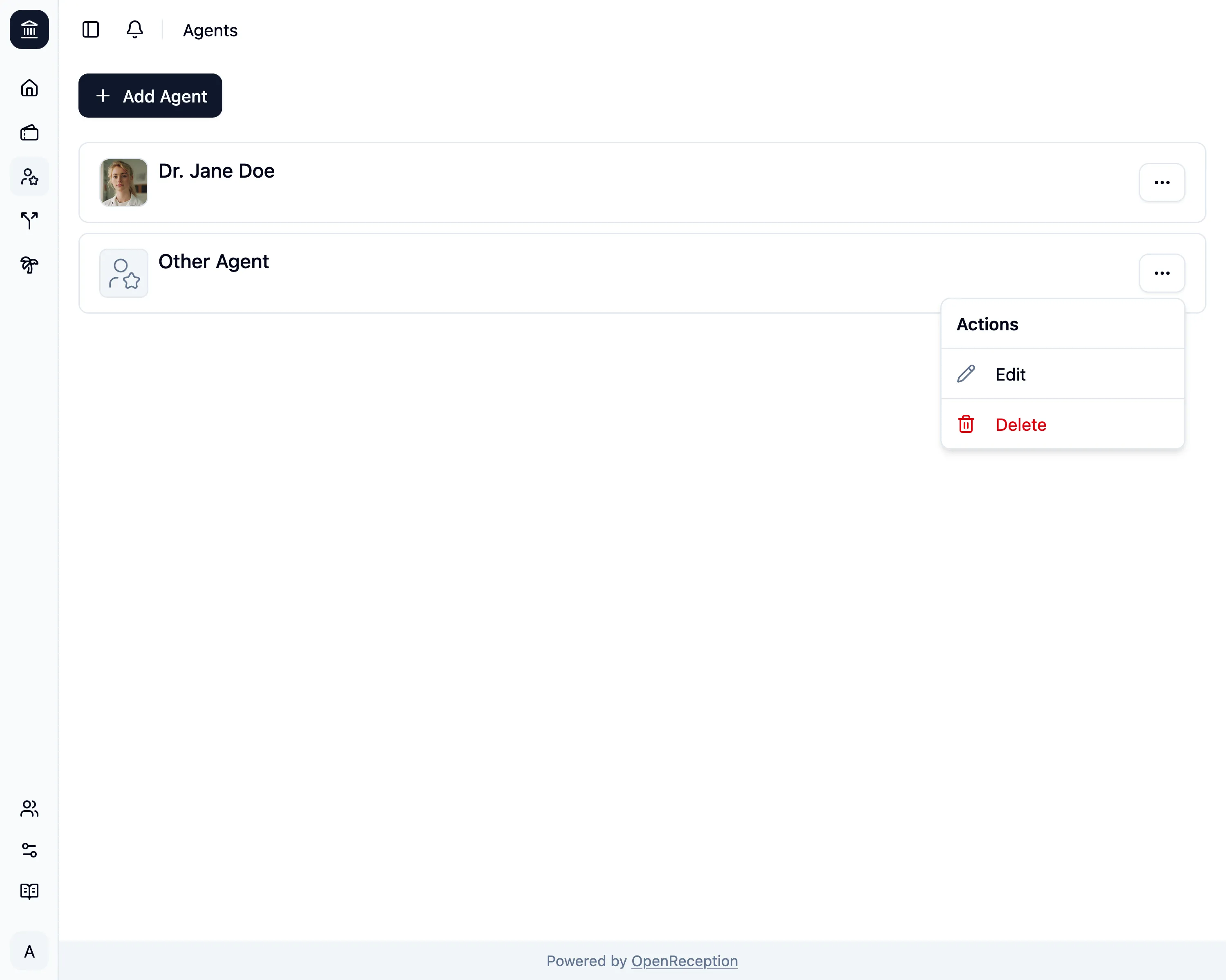 Agent list with context menu
