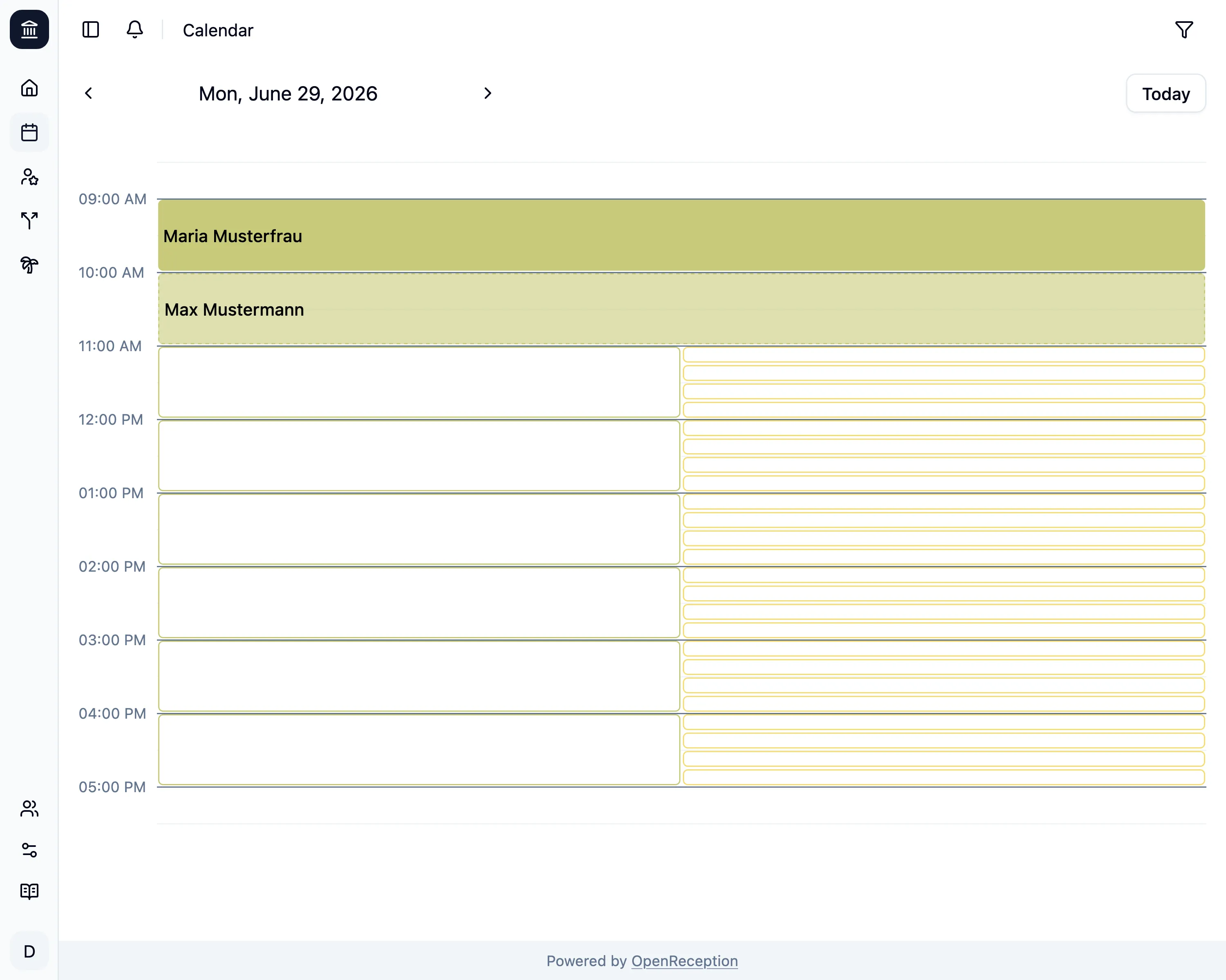 Calendar with available slots and appointments
