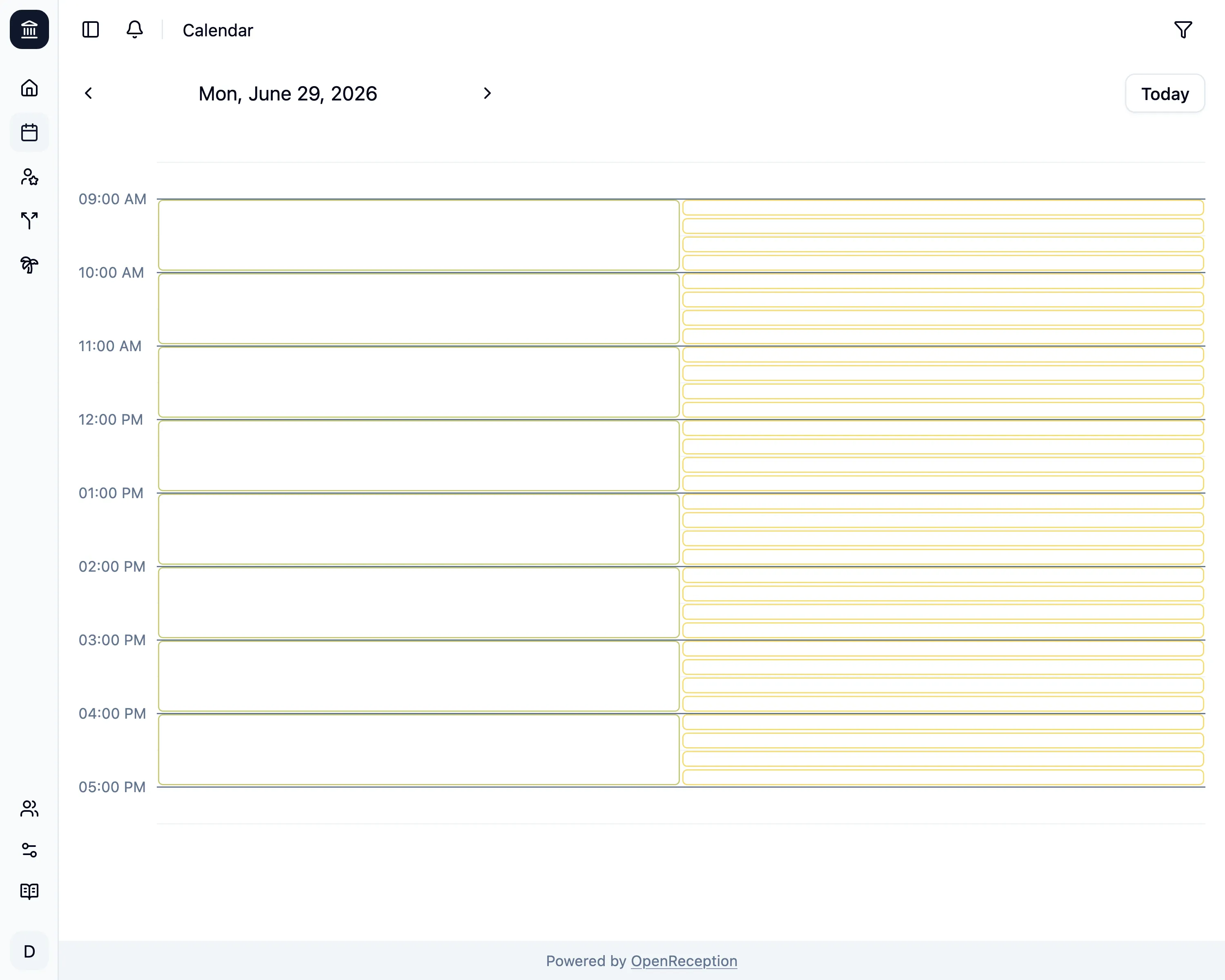 Calendar Overview with empty slots
