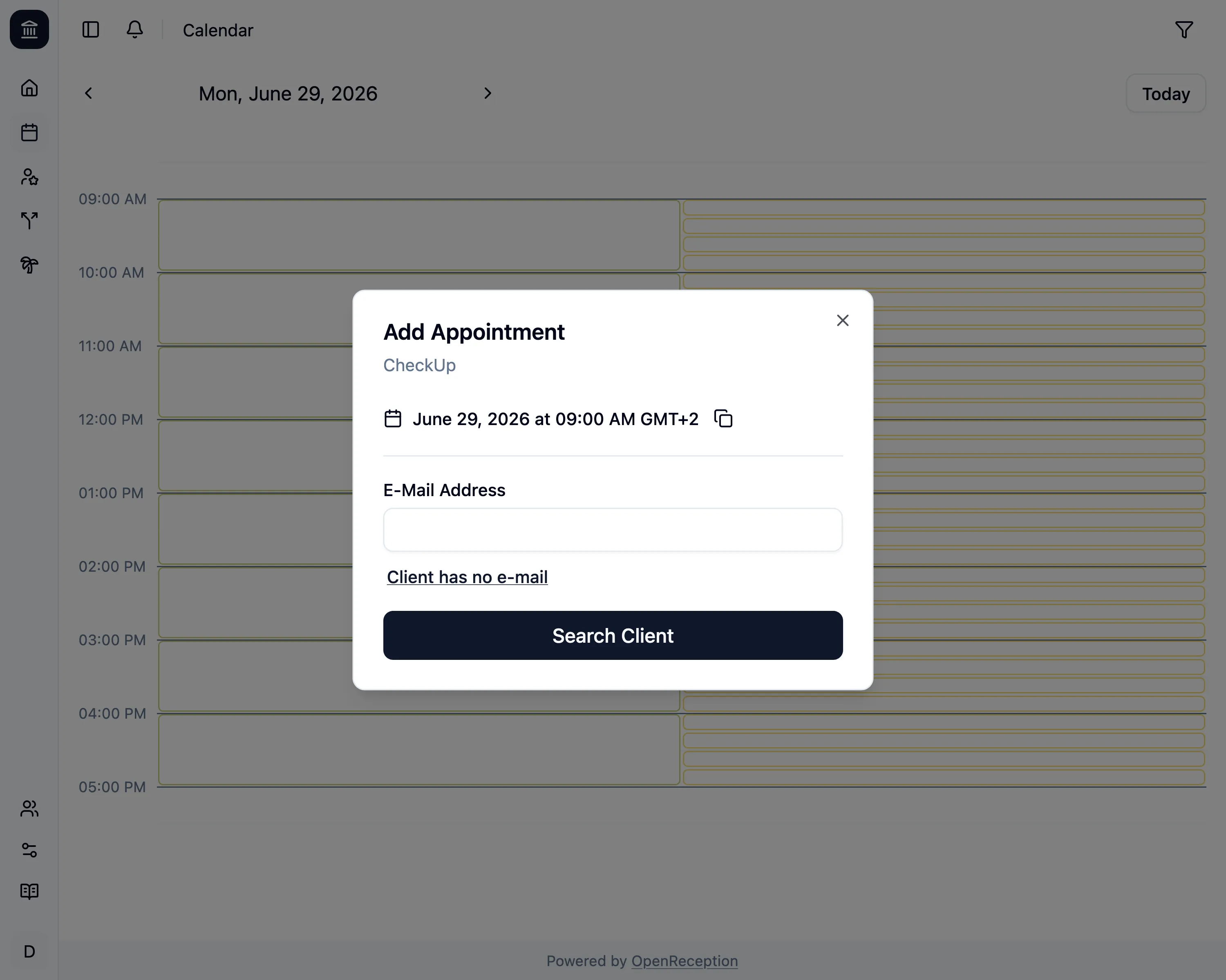 Add appointment: Client has not e-mail button