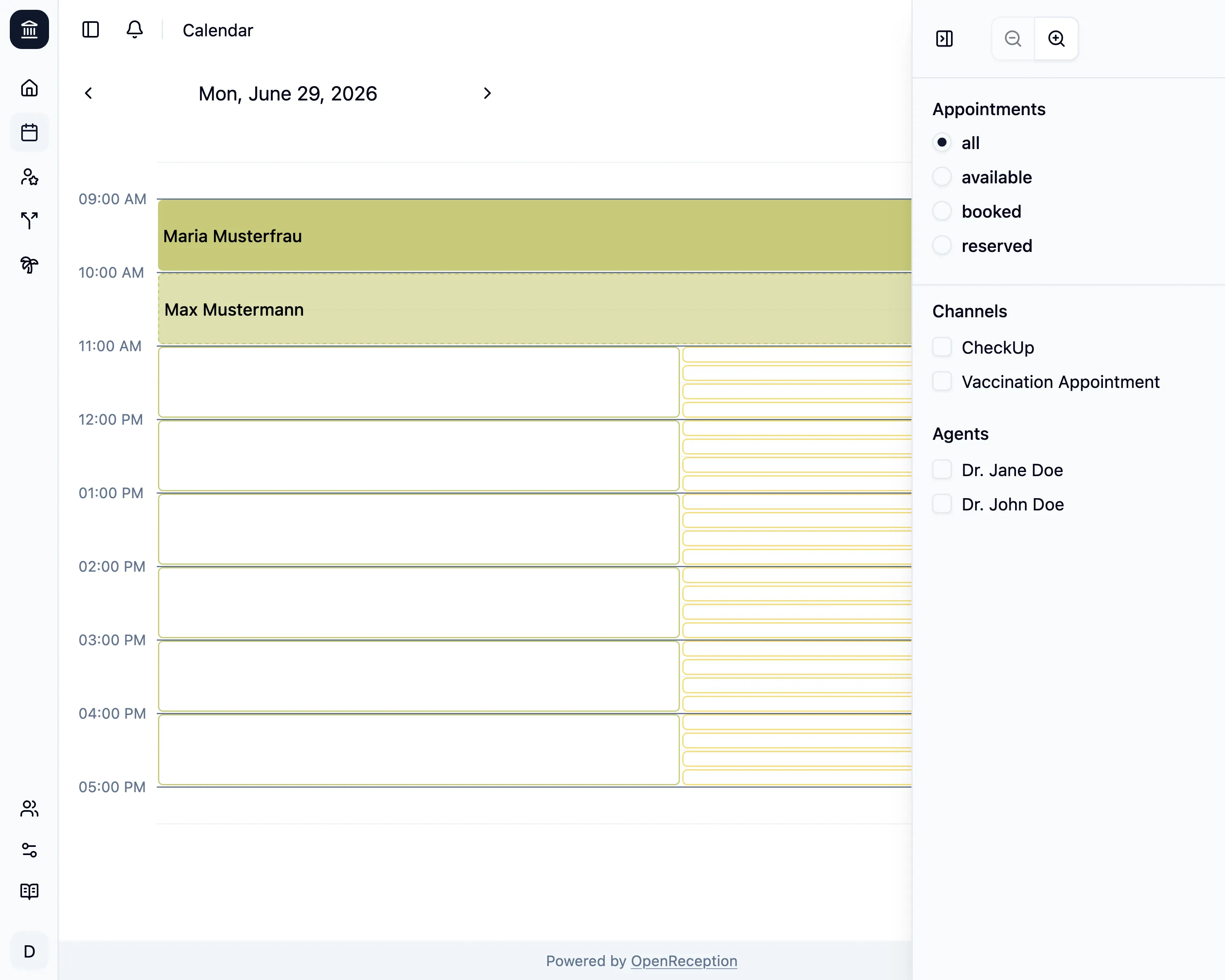 Calendar with open filter bar