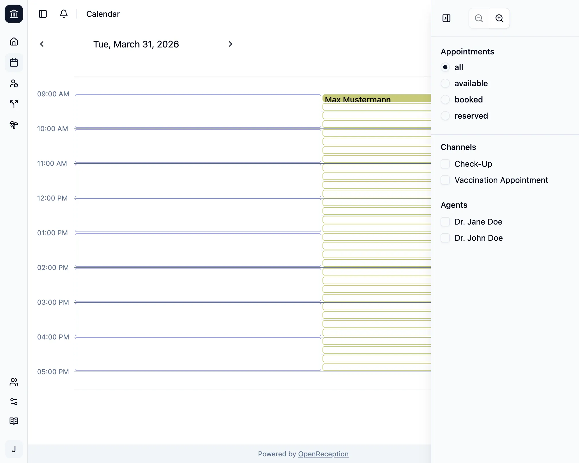 Calendar with open filter bar