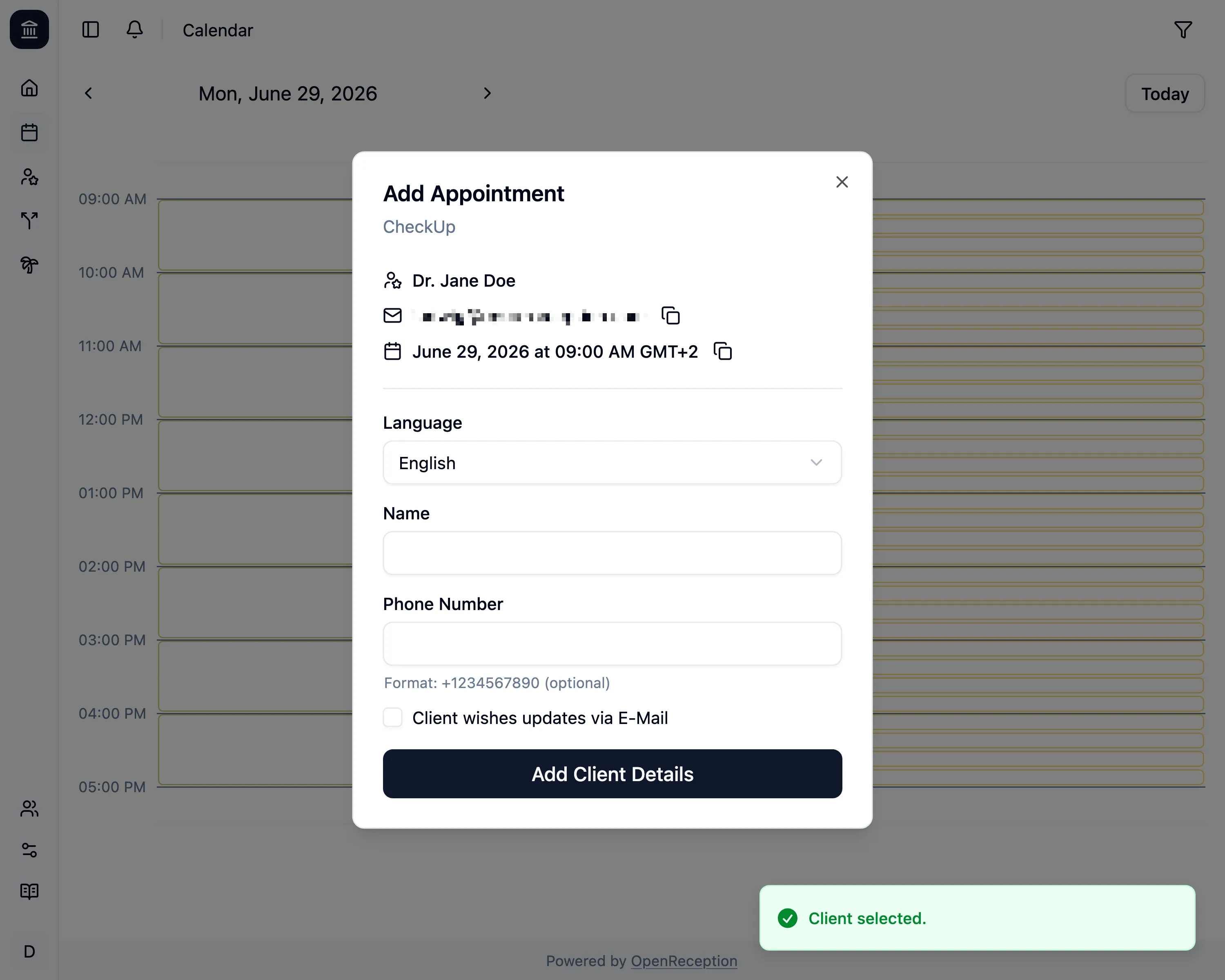 Client selected notification