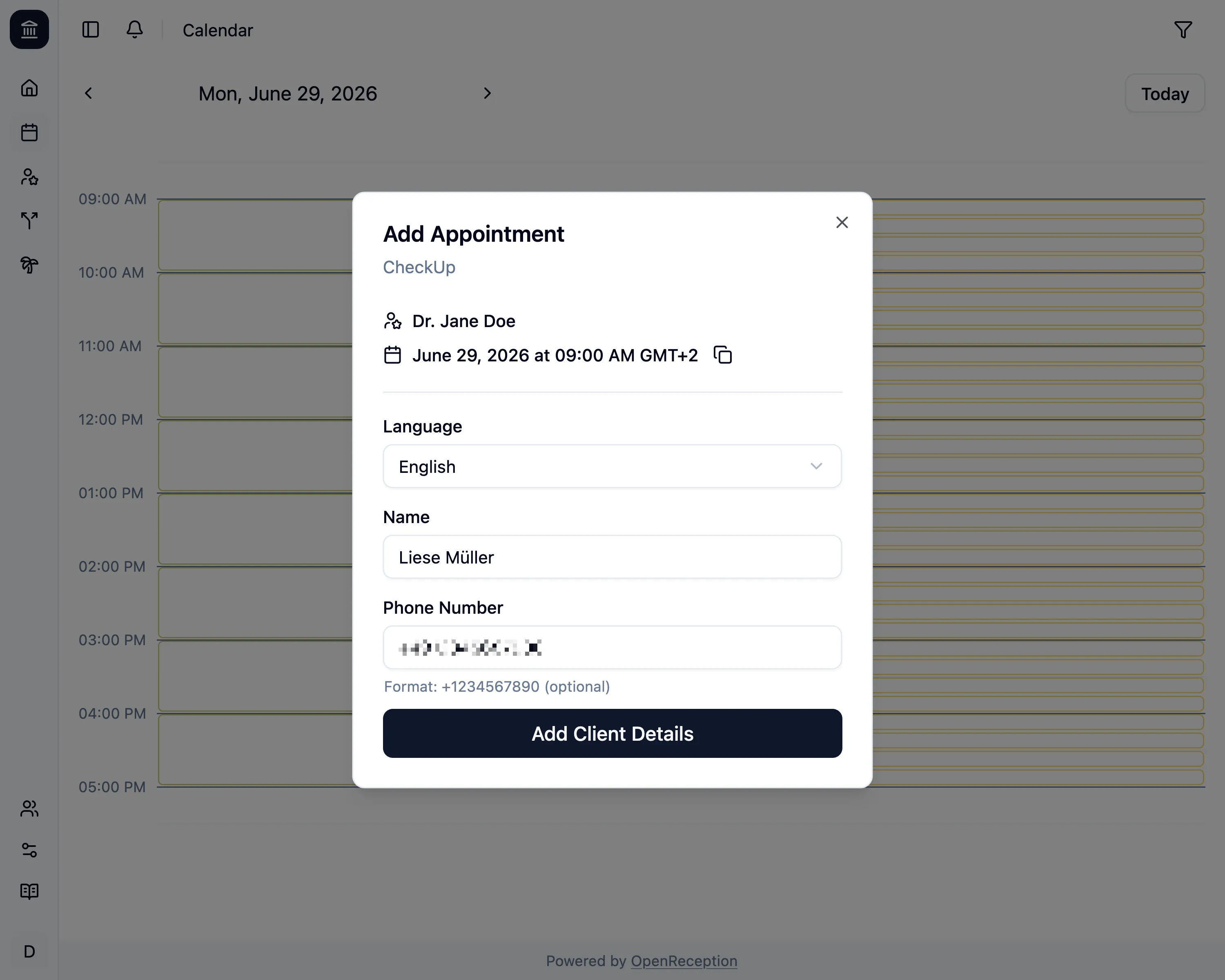 Appointment details form