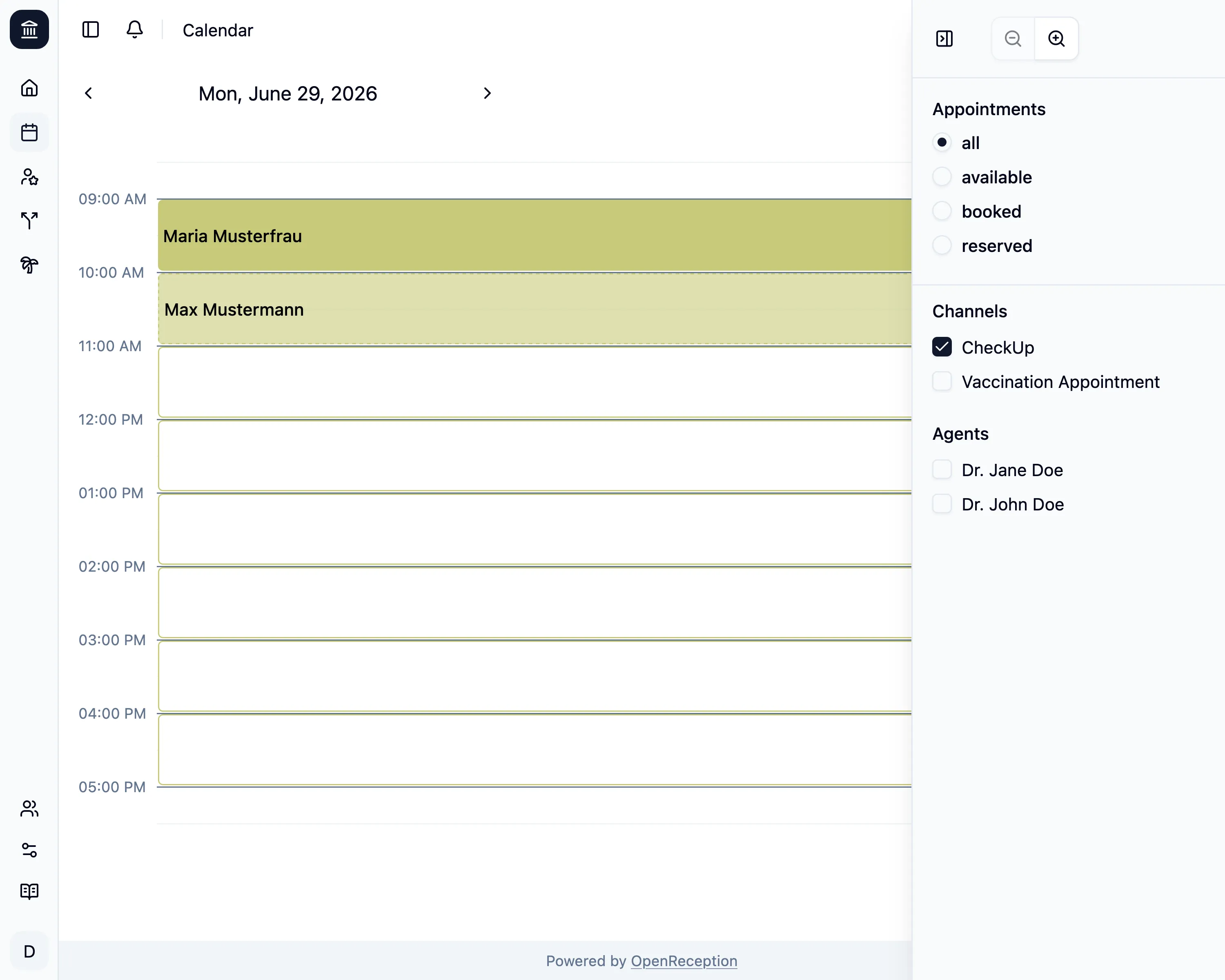 Calendar with channel filter