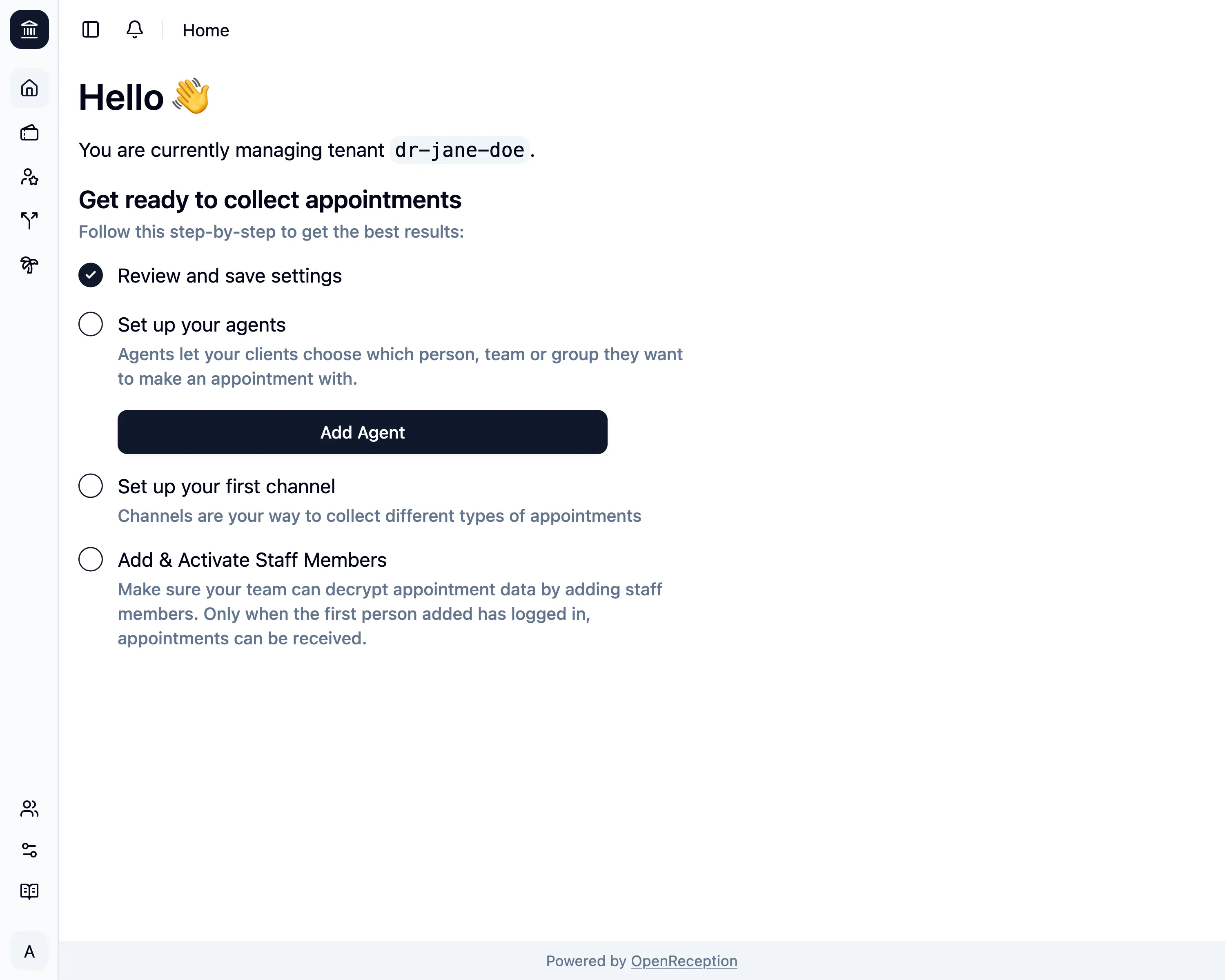 Dashboard Onboarding Guide shows progress
