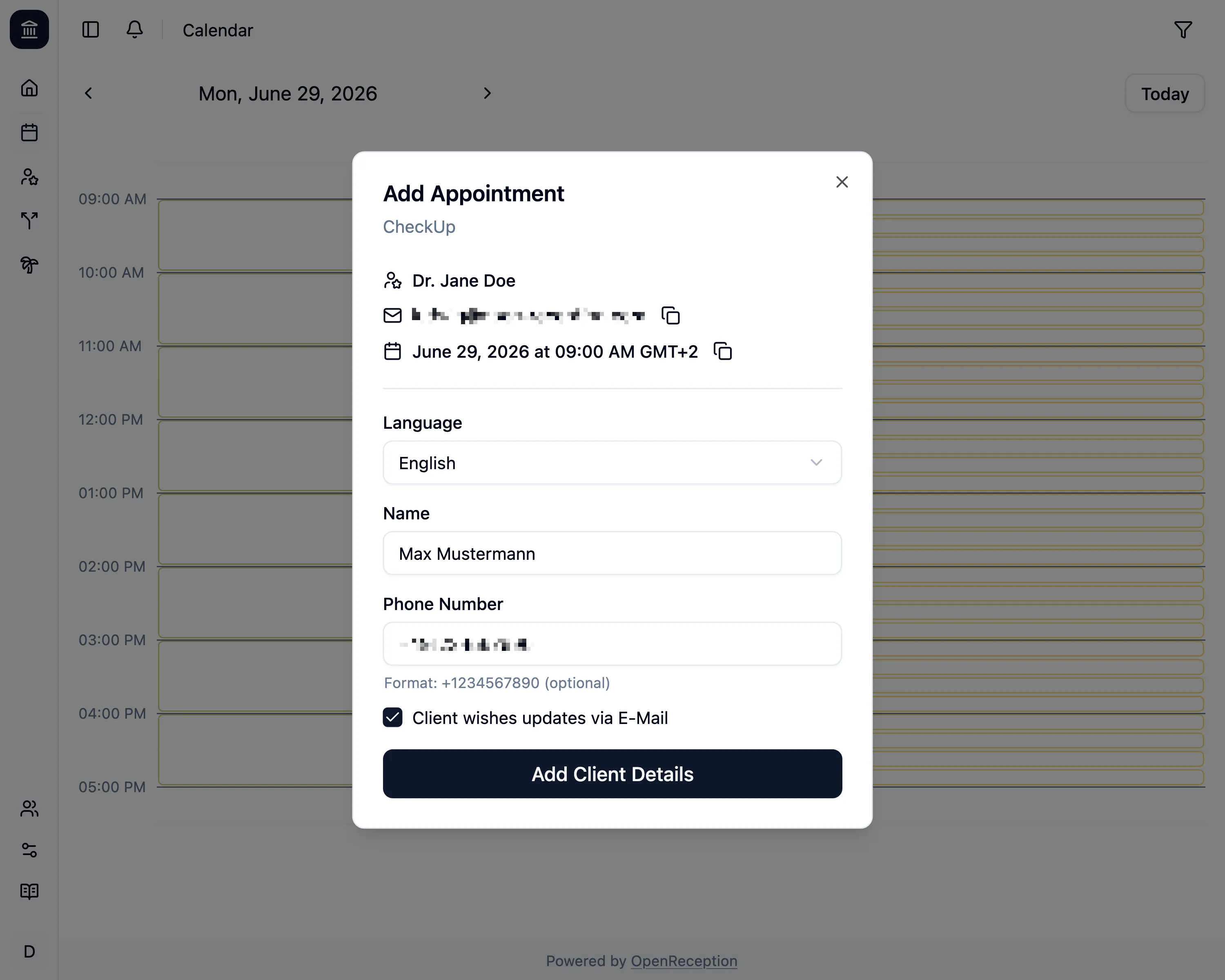 Appointment details form