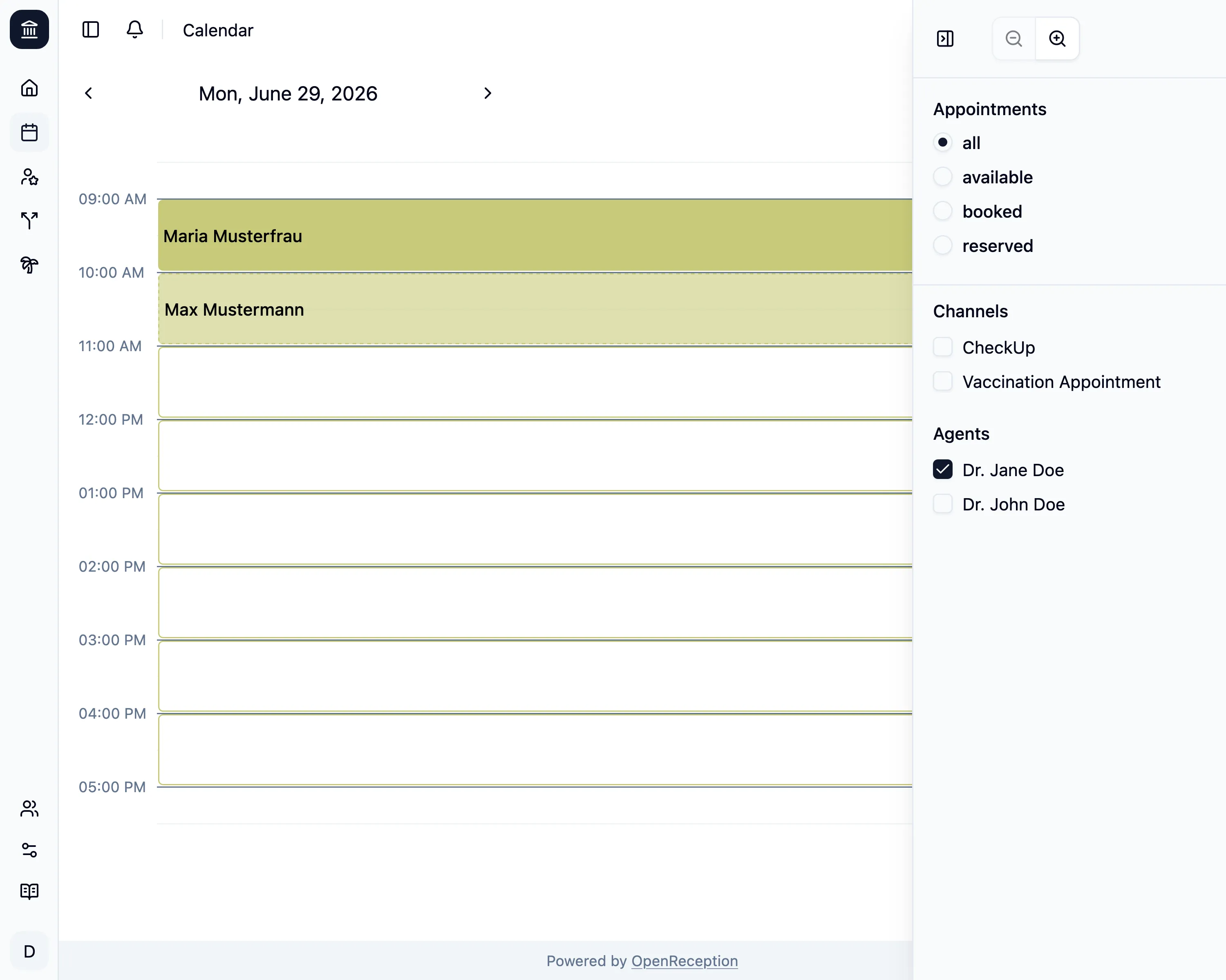 Calendar with agents filter