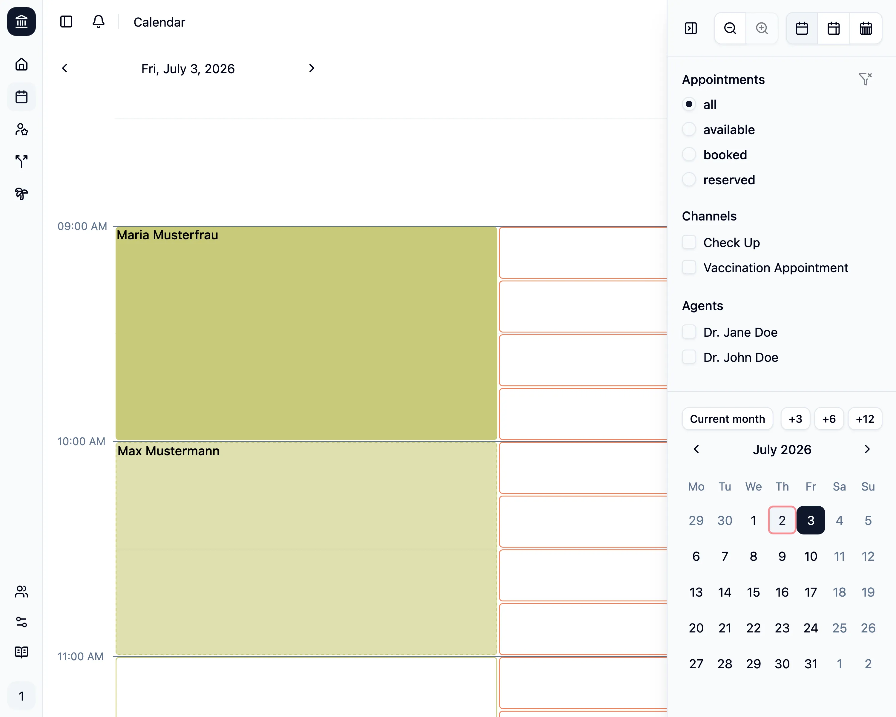 Calendar with zoom for large timeframes on shorter appointments