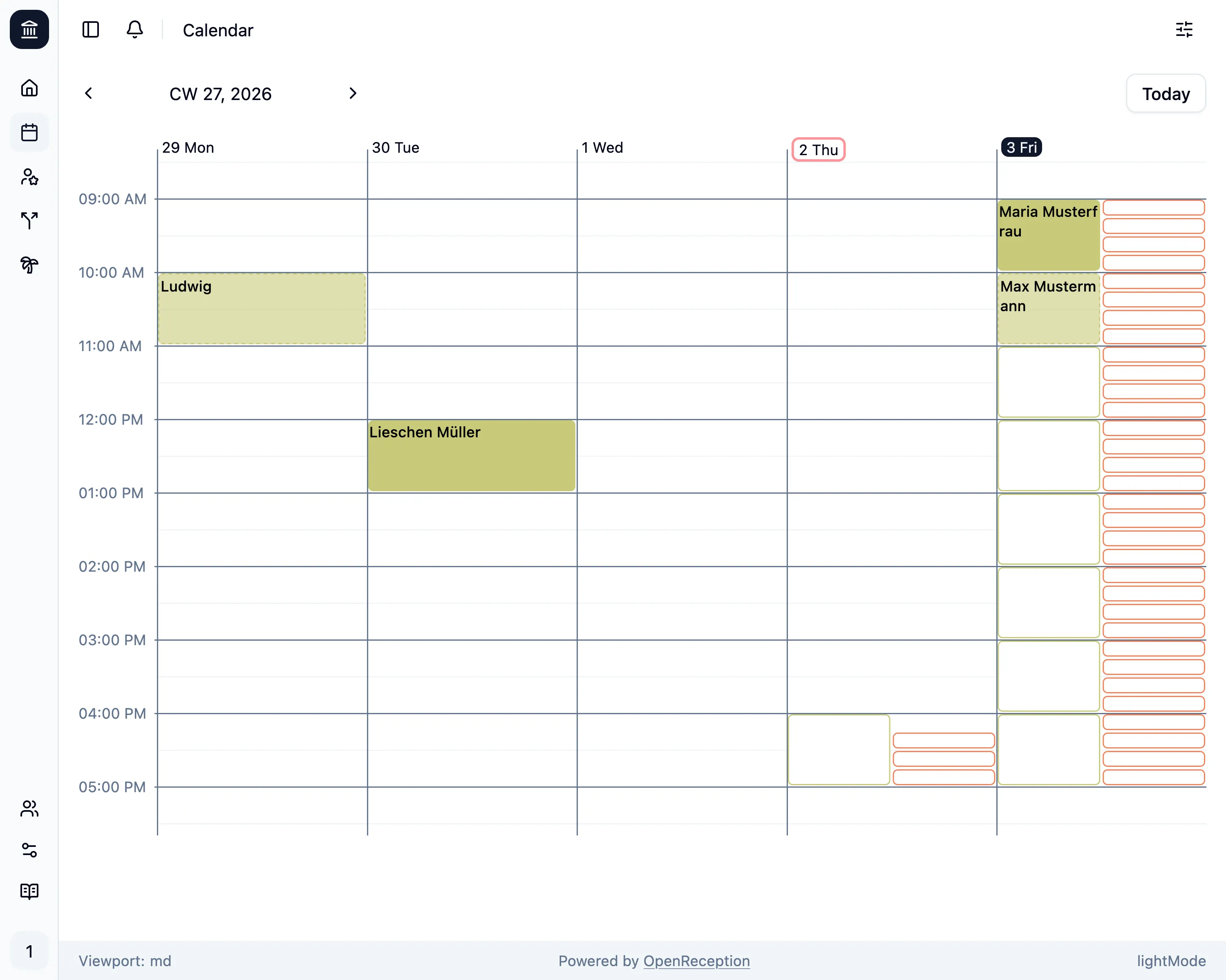 Calendar with week view (excluding weekends)