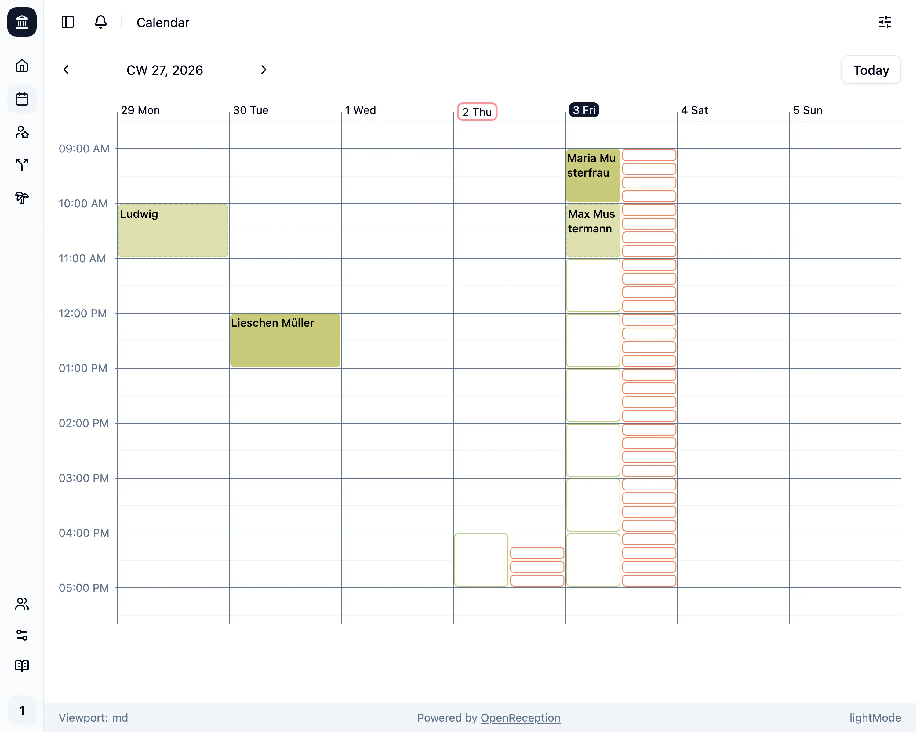 Calendar with full week view